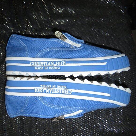 BOGO Christian Gigi Korean Loafer Wedges Boho Blue Canvas Slip On's 260 or US 9 - Picture 6 of 10